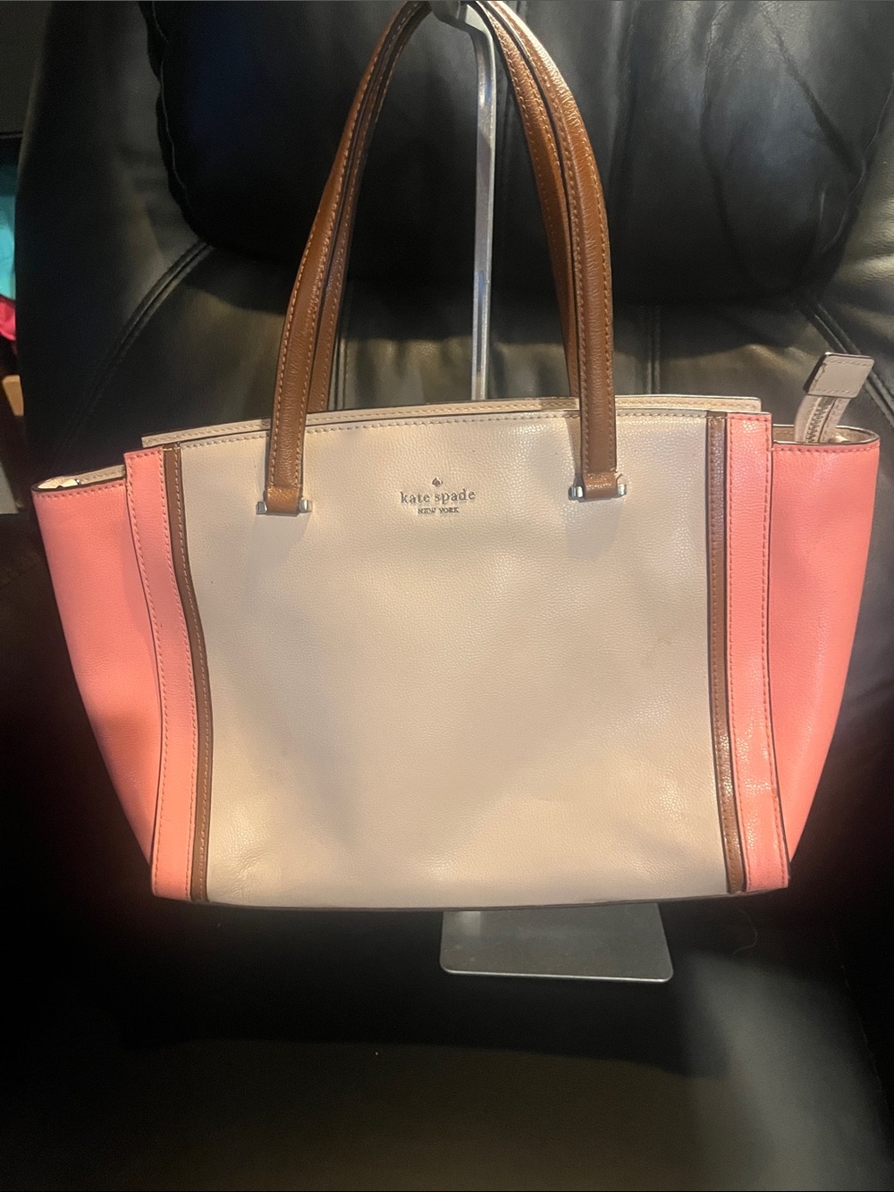 kate spade Patterson Dr., Geraldine Two-Tone Pink, Cream & Brown Leather Satchel